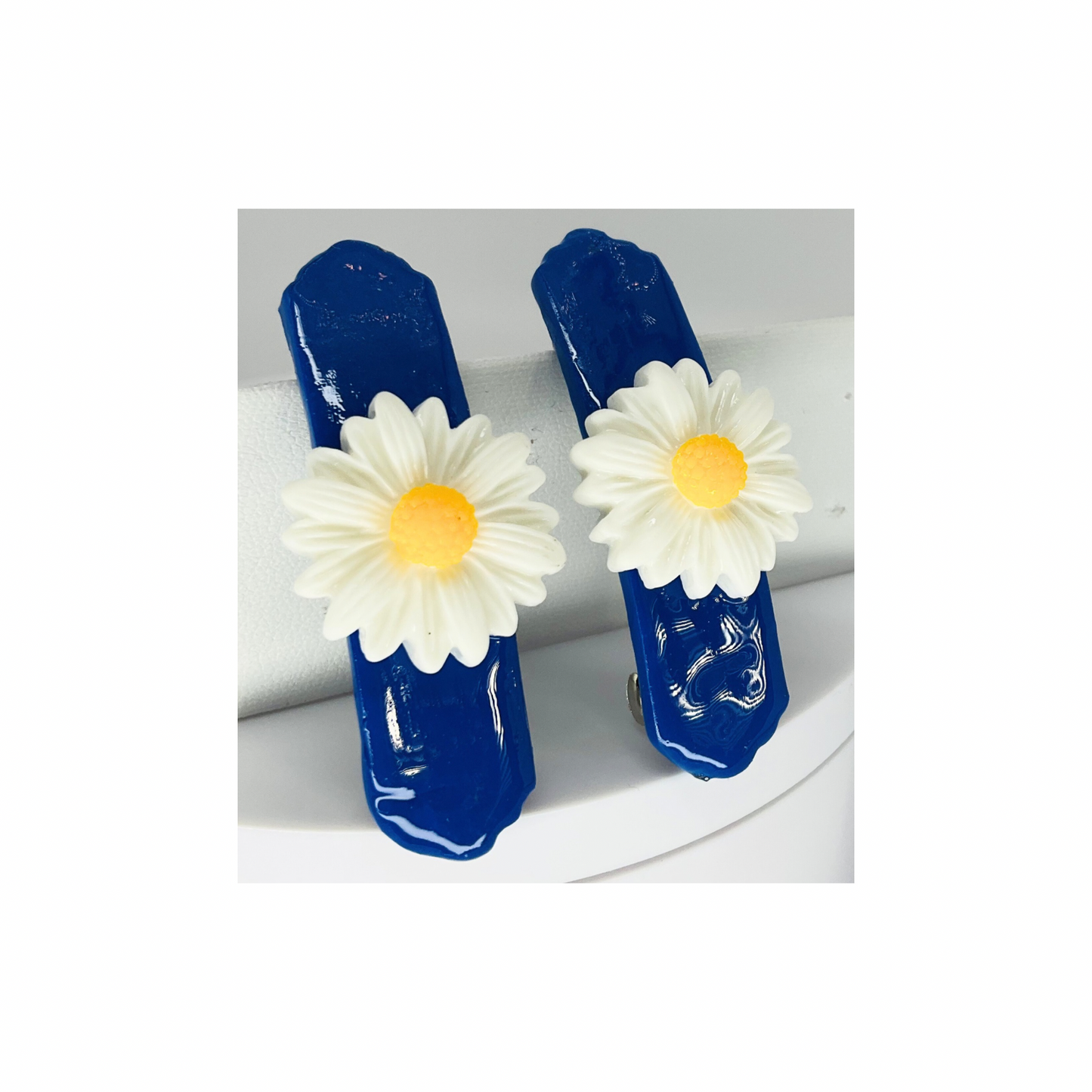 Blue with White Daisy 2-Inch Hair Barrette-Crafting By BB
