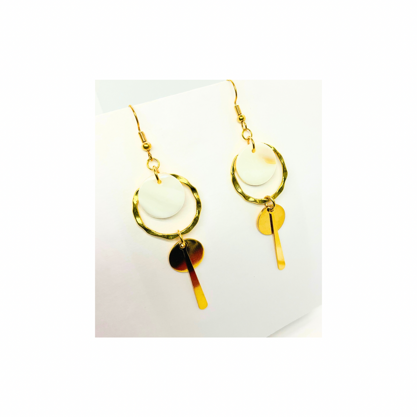 Spot Cream and Gold Collection Dangle Earrings - Elegant Minimalist Design for Women's Versatile Appeal