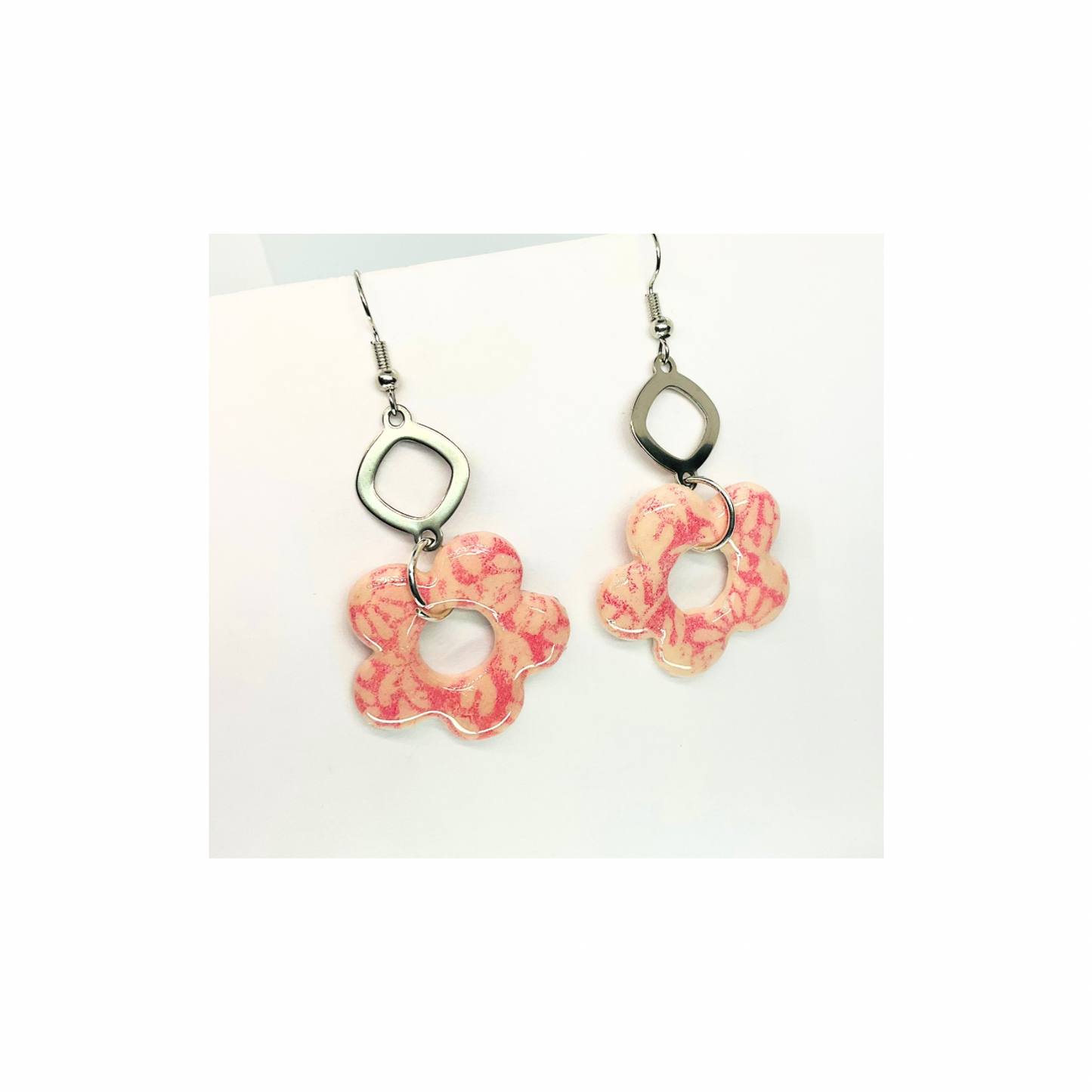 Beach Bloom Collection Salmon Flower with Silver Dangle Earrings - Unique Design Earrings for Beach Bloom Lovers