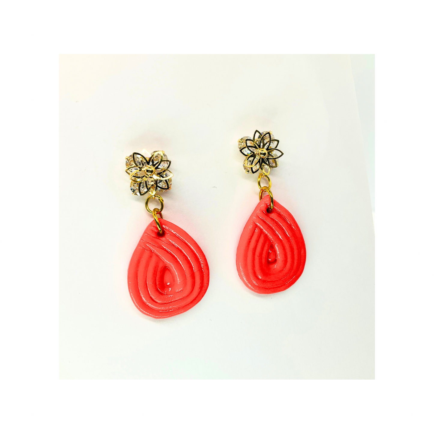 Christmas in July Collection Persimmon Red Teardrop Earrings with Star Rhinestone Studs Dangle Design for Women's Fashion