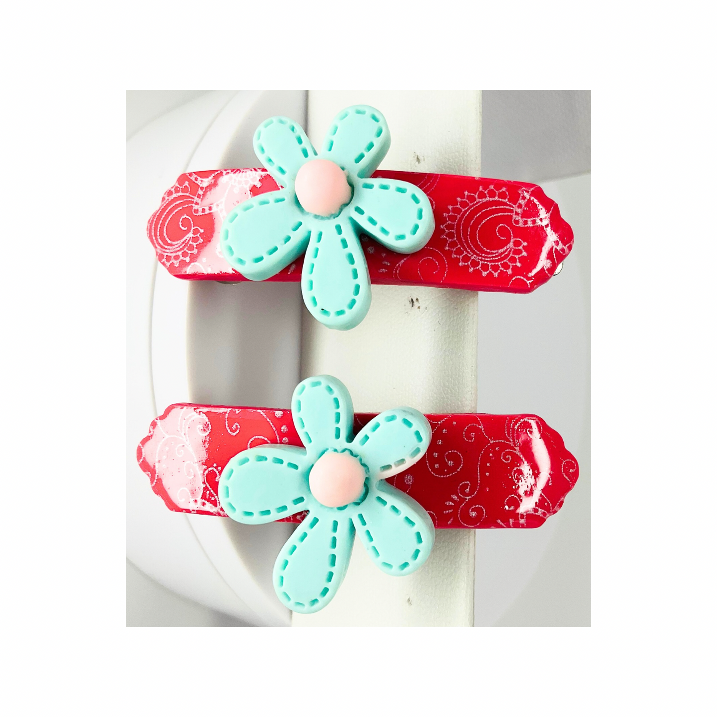 Pink with Blue Flower 2-Inch Hair Barrettes-Crafting By BB