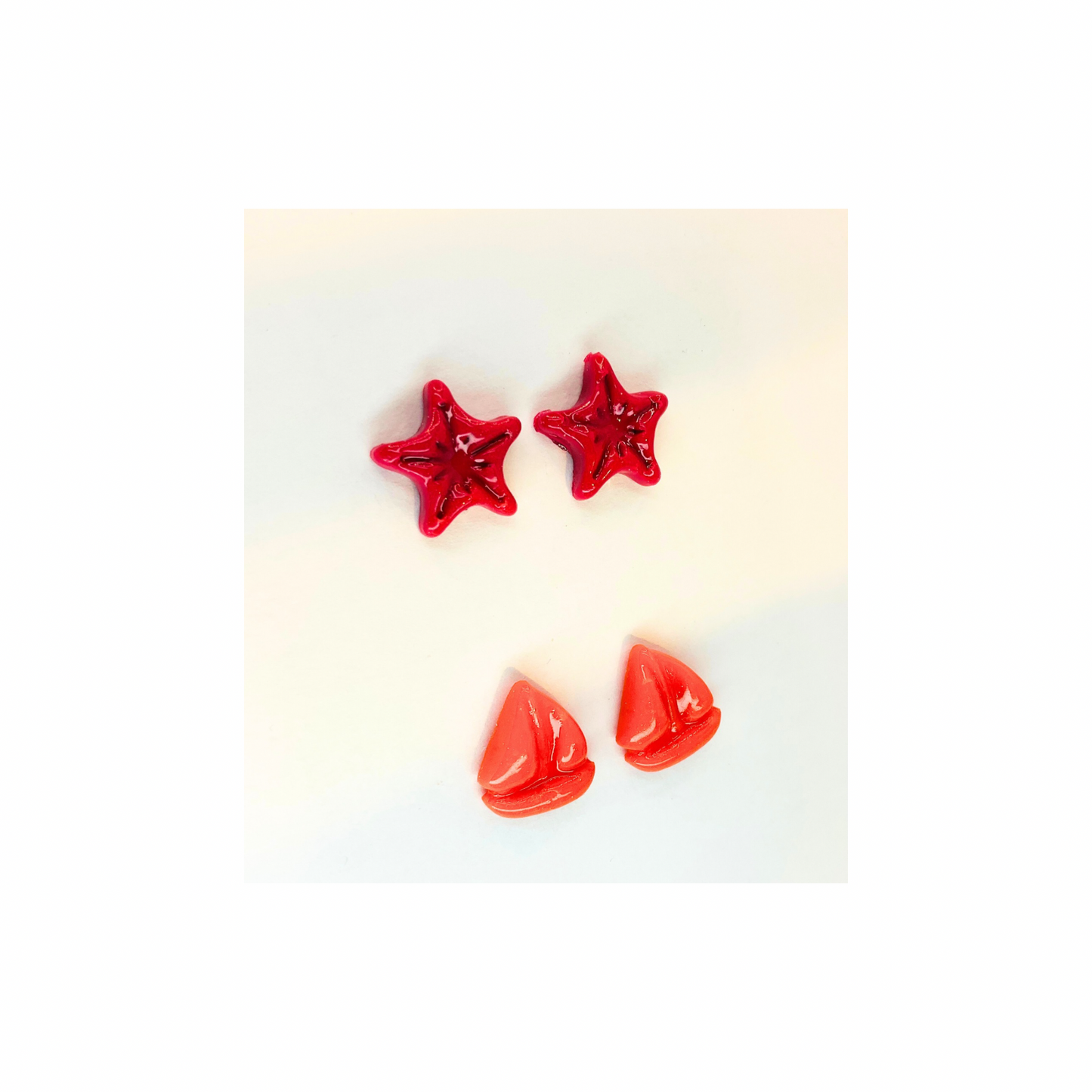 Mermaid Collection Pink Starfish and Orange Sailboat Stud Earrings