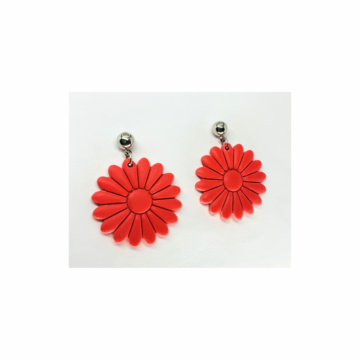 Coral Flower Dangle with Silver Ball Stud Earrings-Crafting By BB