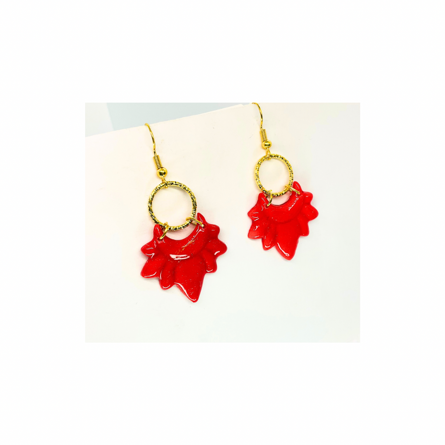 Christmas in July Collection Red with Gold Accents Dangle Earrings for Festive Style and Holiday Cheer