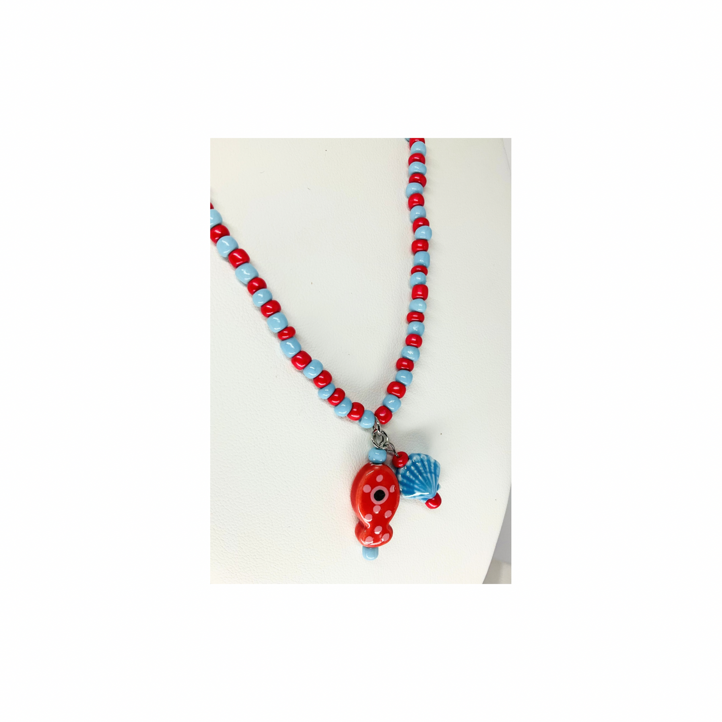 Hot Pink and Blue Seed Bead Fish Necklace | 16 inch | Crafting By BB