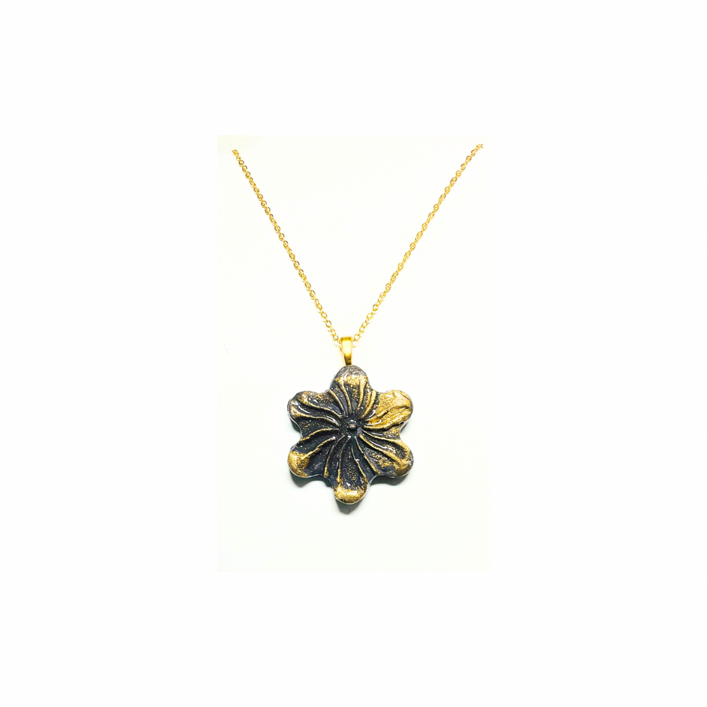 Dark Gray and Gold 142 Pinwheel Pendant Necklace with Unique Design and 18-inch Chain