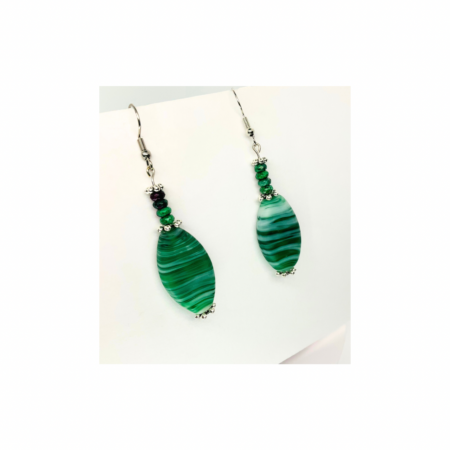 Translucent Green Glass Bead Dangle Earring - Elegant Green Bead Design for Women's Subtle Stylish Accessories