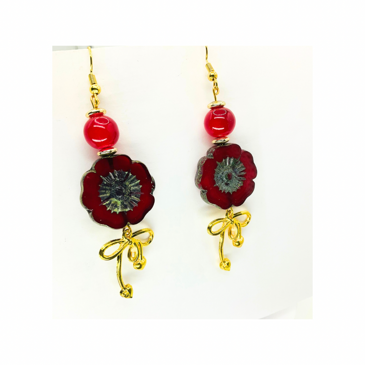 Beautiful Red Flower Czech Bead Dangle