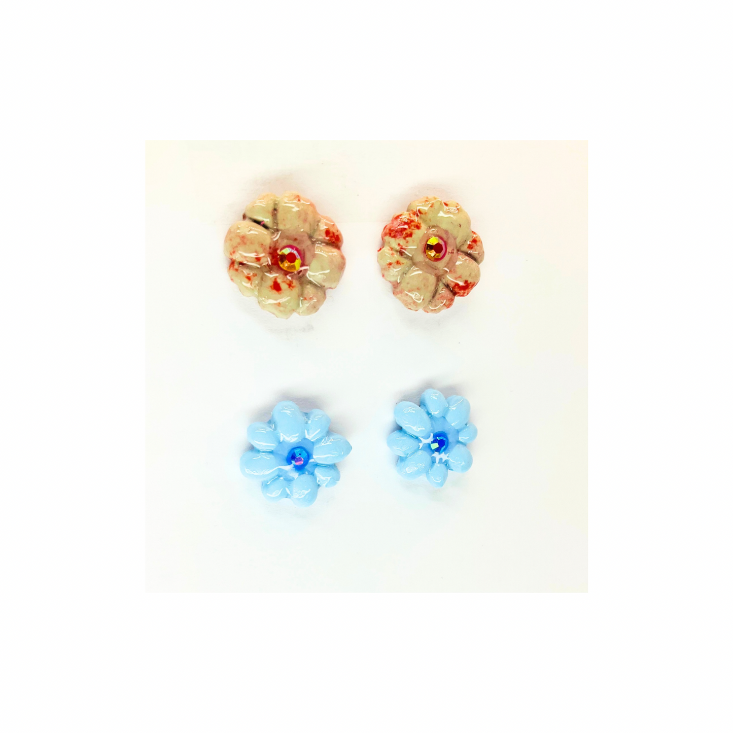 Blue and Beige Flower Stud Earrings-Crafting By BB