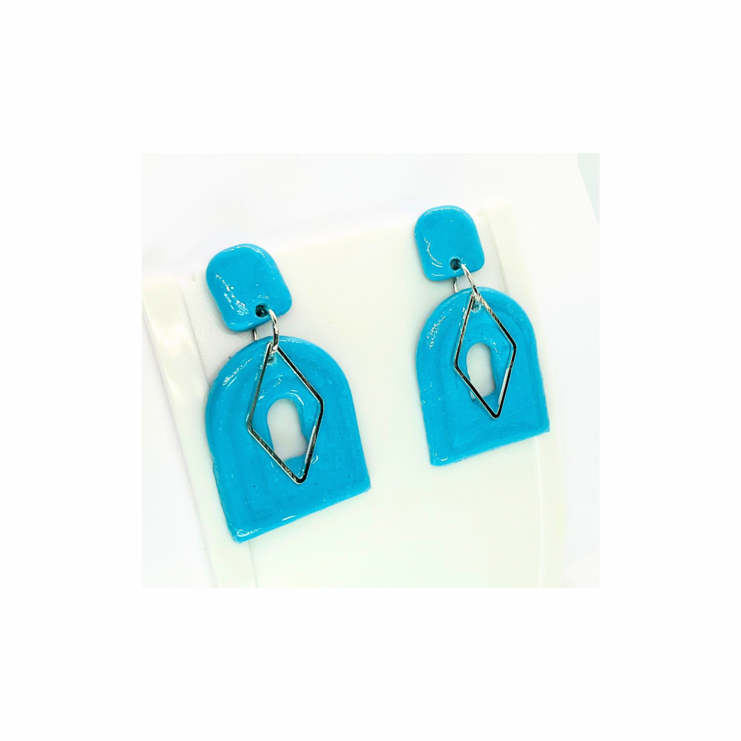 Turquoise Blue with Silver Accent Dangle Earrings - Unique Design Jewelry Accessory