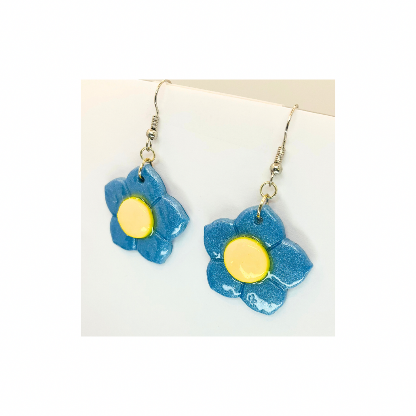 Blue Yellow Flower Dangle Earrings-Crafting By BB