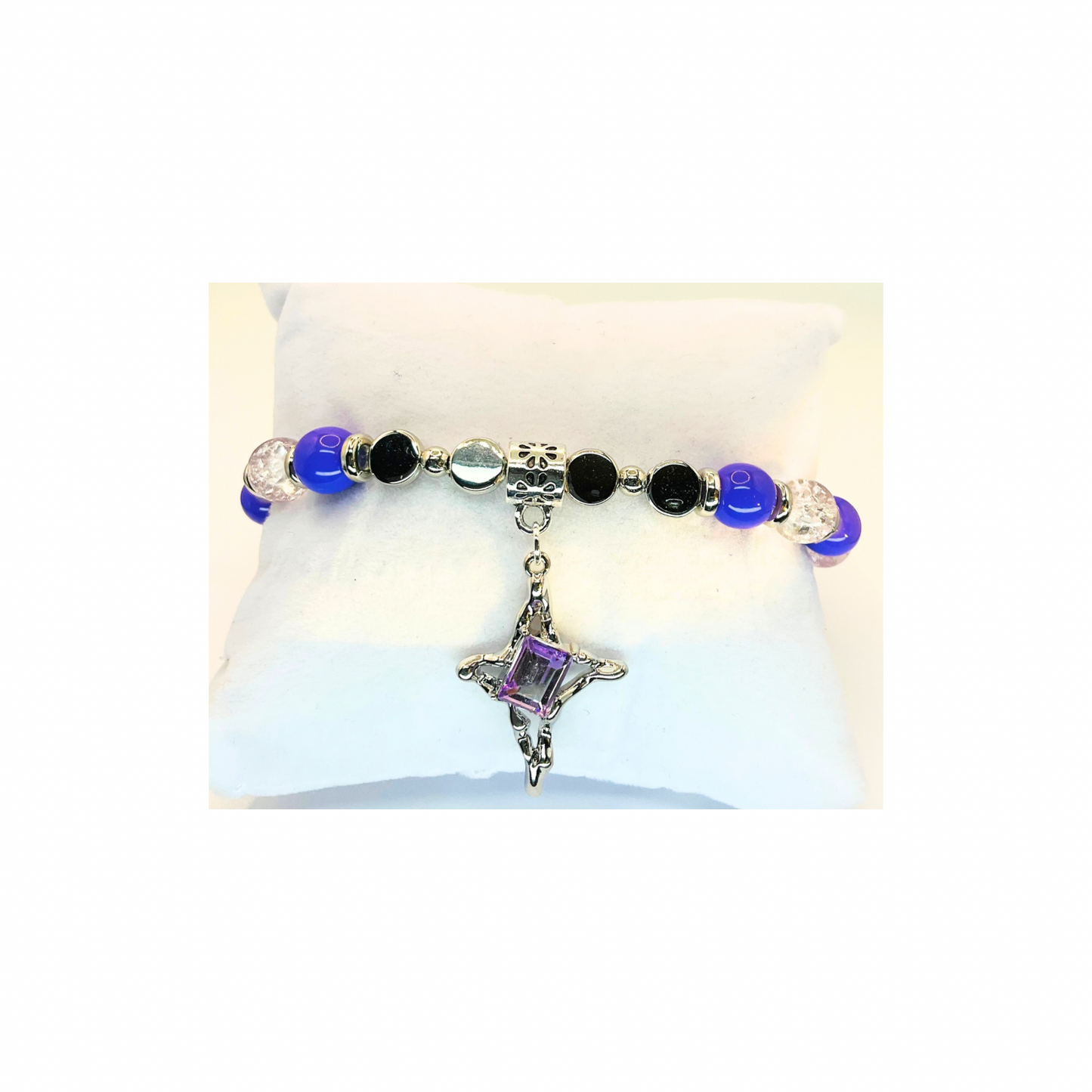 Purple Crystal and Silver Beaded Bracelet with Star Charm-Crafting By BB