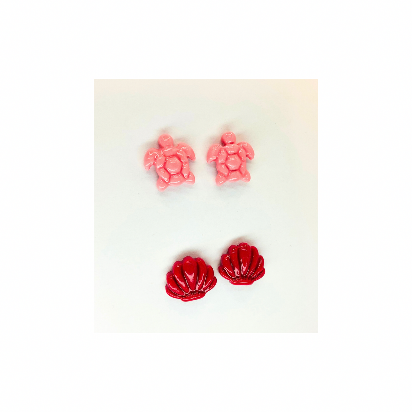 Mermaid Collection Light Pink Turtle and Dark Pink Shell Stud Earrings