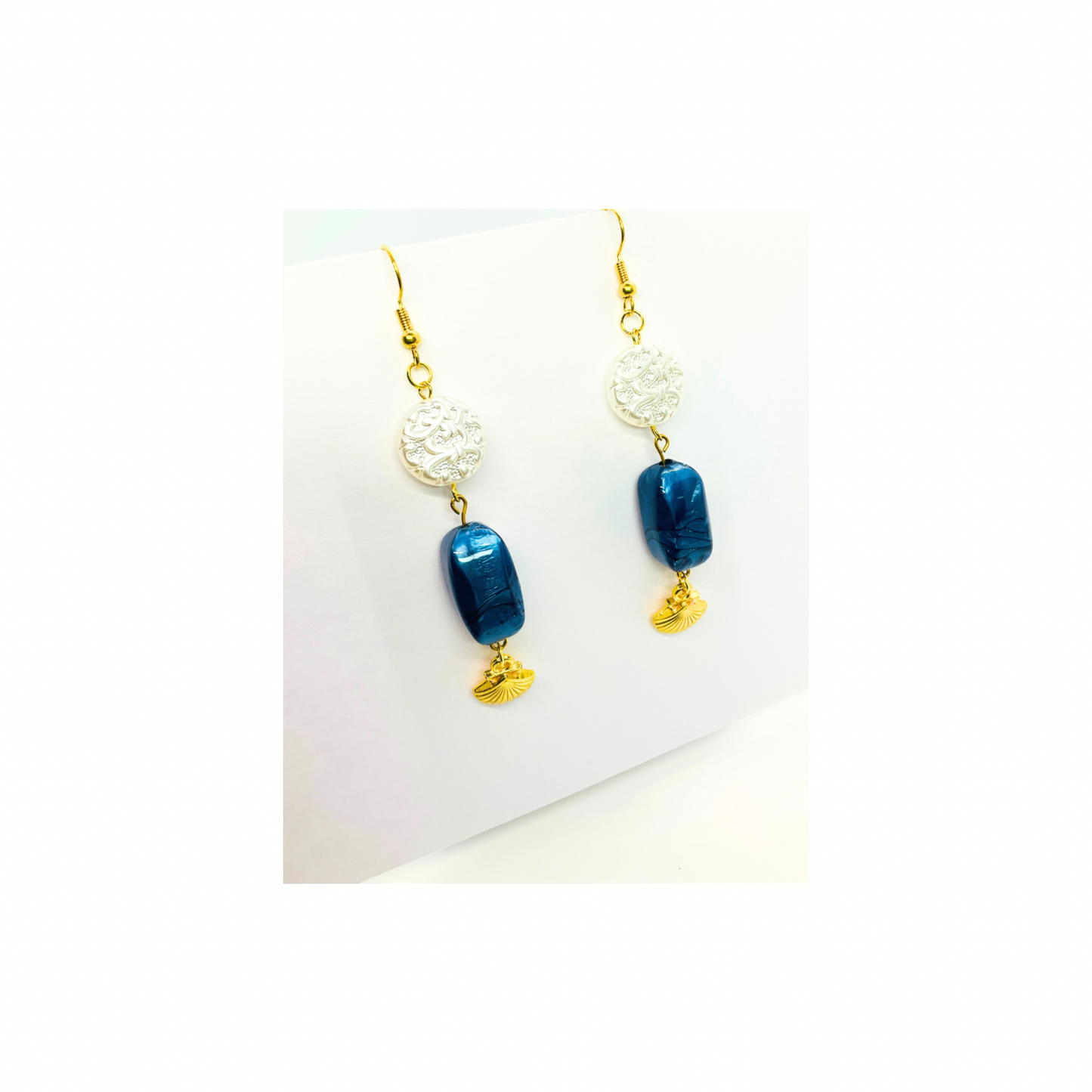 Ocean Collection Blue Bead with Pearl Circle and Shell Dangle Earrings for Female Fashion Jewelry