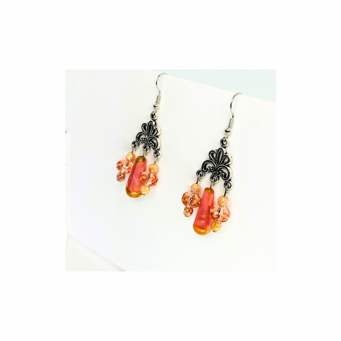 Crystal Chandelier Pink Teardrop Dangle Earrings for Female with Unique Design and Colorful Beads