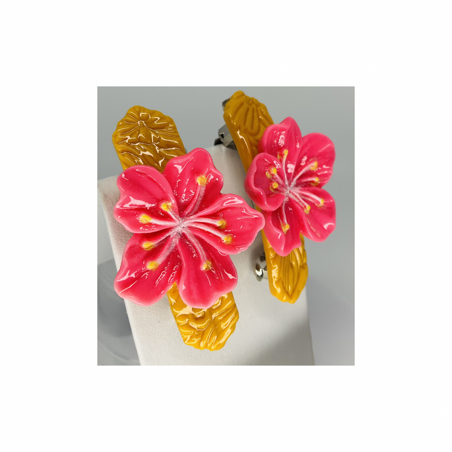 Yellow Hair Barrette with Pink Flower-Crafting By BB