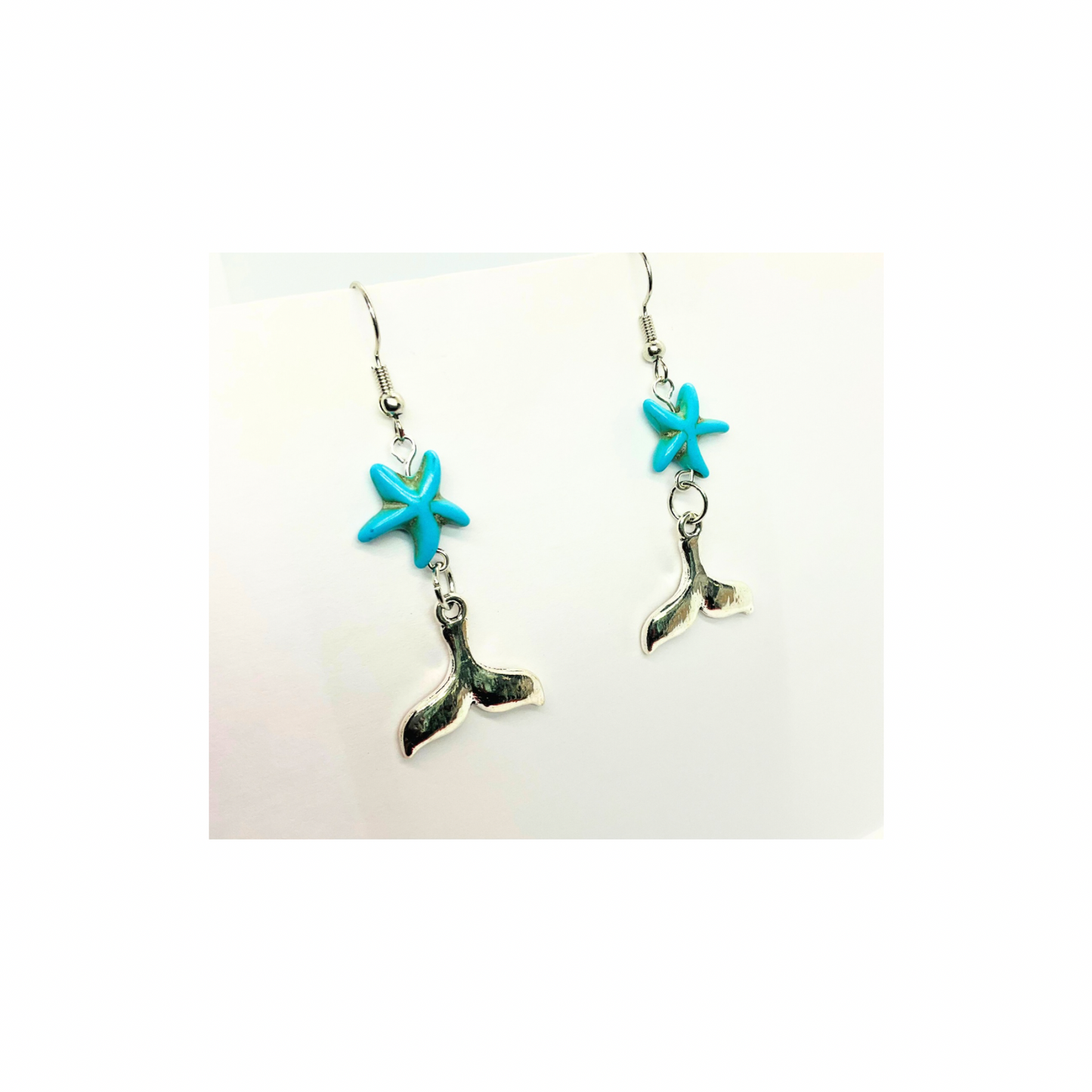 Ocean Collection Starfish with Silver Mermaid Tail Dangle Earrings for Female Women's Fashion Jewelry