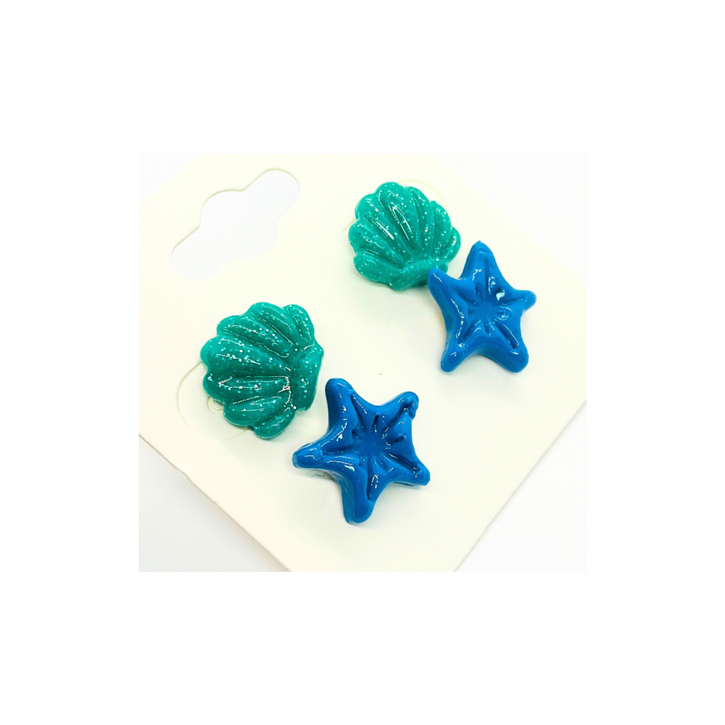 Ocean Collection Green Shell and Blue Starfish Stud Earrings for Women