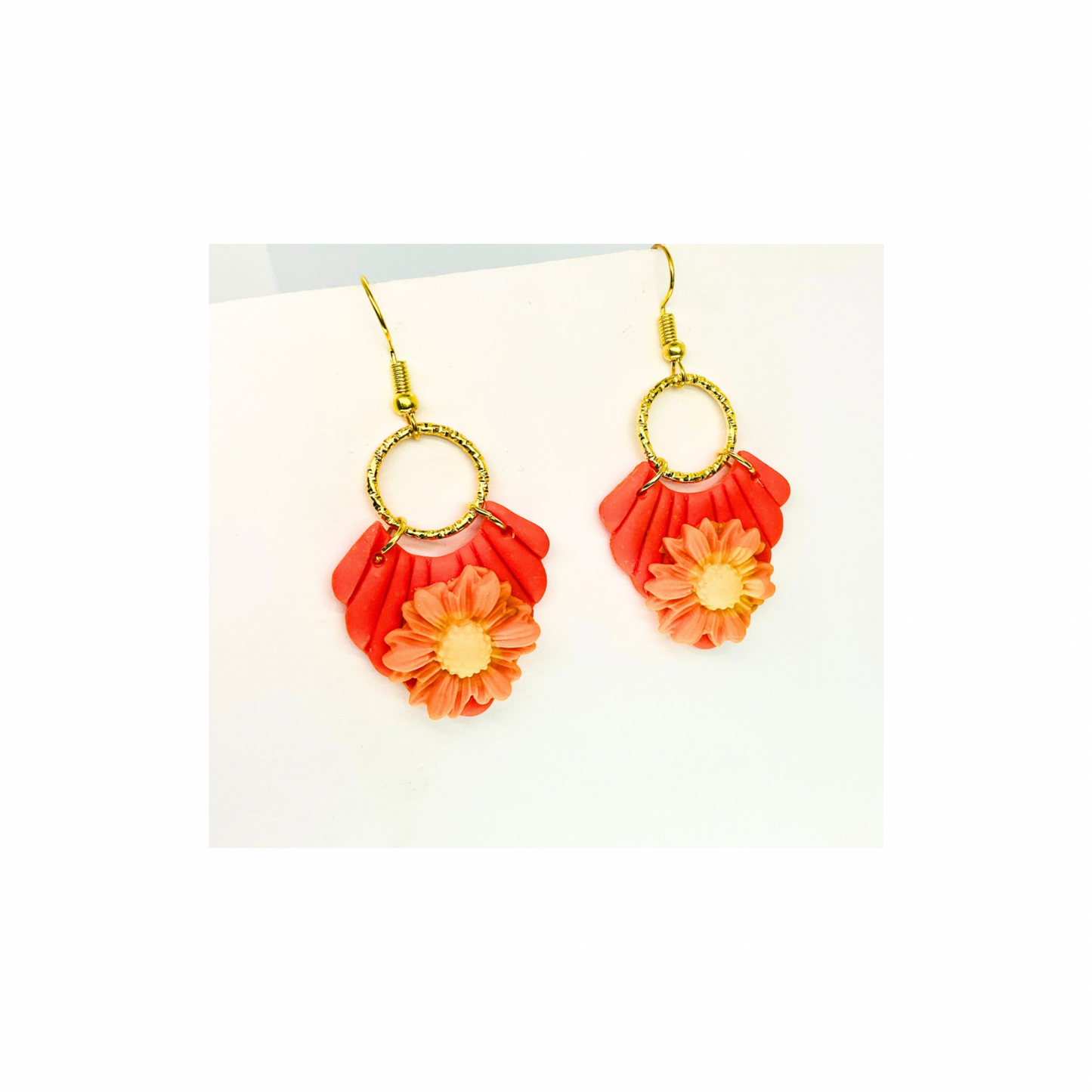 Fall Collection Orange Dangle with Flower Earring - Elegant Orange Floral Design for Subtle Yet Striking Accessories