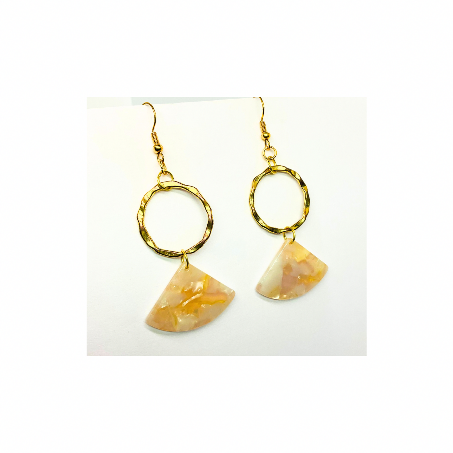 Tortoise Collection Cream Fan Style with Gold Circle Earrings - Unique Design Jewelry Accessory