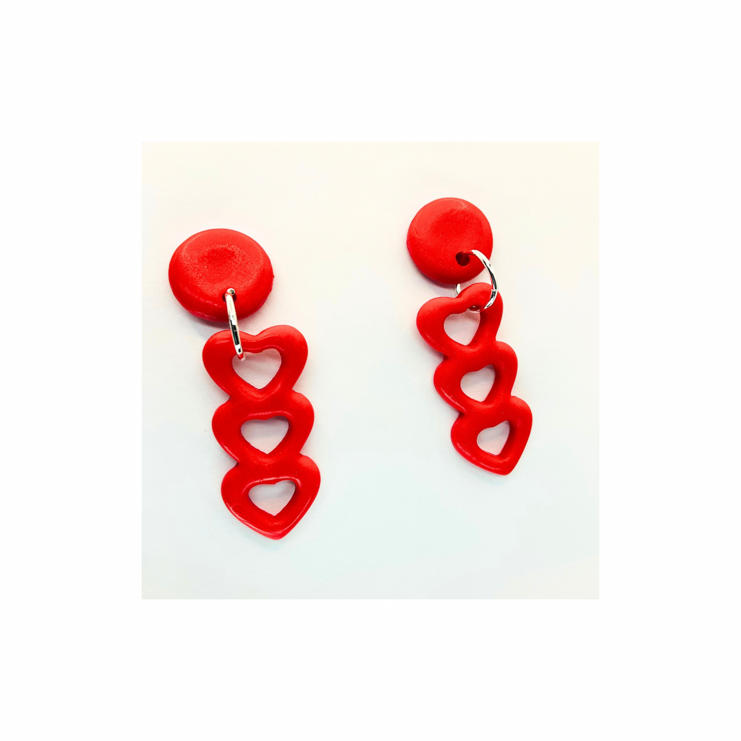 Red Heart Dangle with Button Stud Earrings