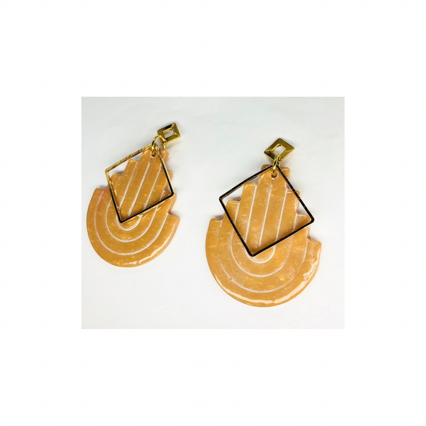 Tan U Shaped Dangle with Gold Embellishment Stus Earrings-Crafting By BB