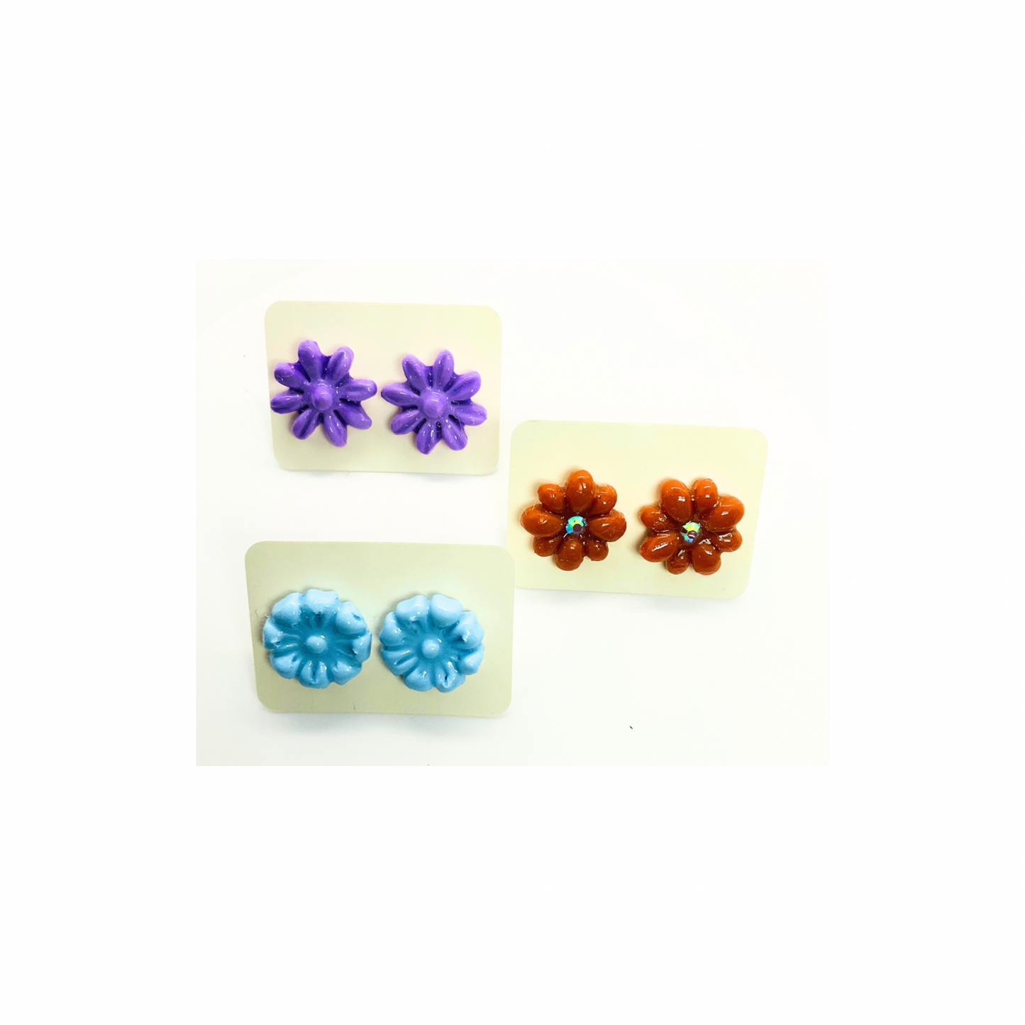 Flower Stud Earrings in Purple, Blue and Brown