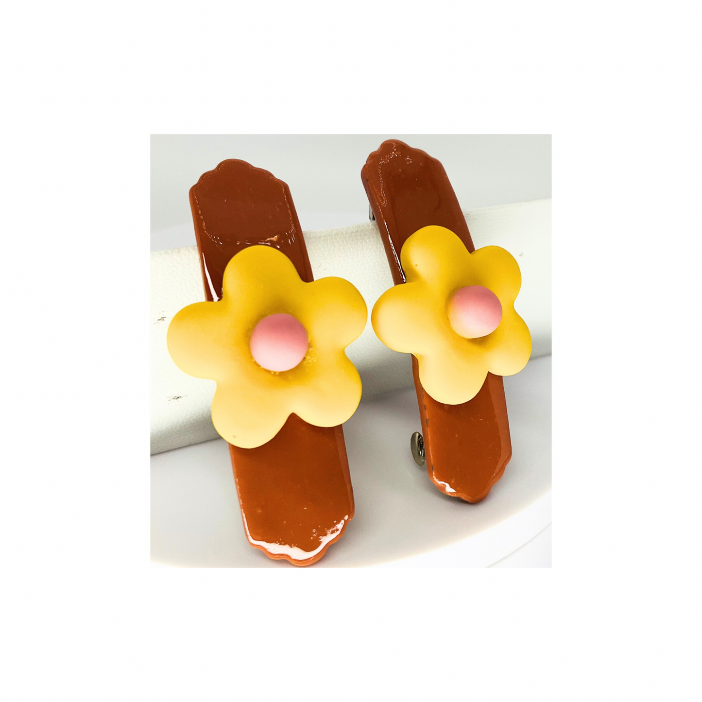 Bronze with Yellow Flower 2-Inch Barrette-Crafting By BB