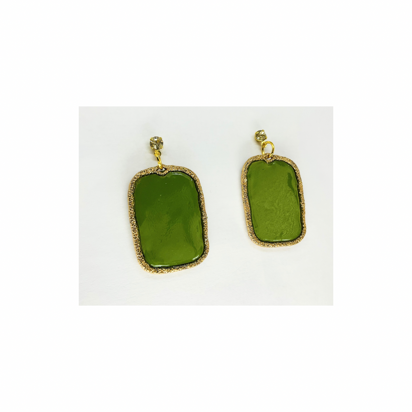 Olive Green Dangle with Rhinestone Stud Earrings-Crafting By BB