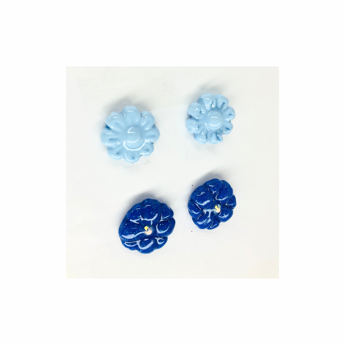 Navy Blue and Light Blue Flower Stud Earrings-Crafting By BB