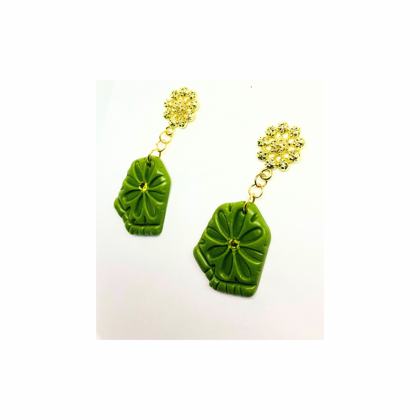 Fern Green and Gold Stud Dangle Earring