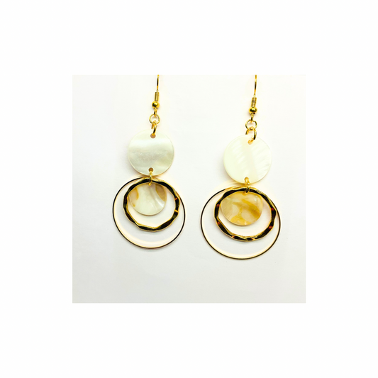 Spot Cream and Gold Collection Circle Dangle Earrings with Unique Design Elements
