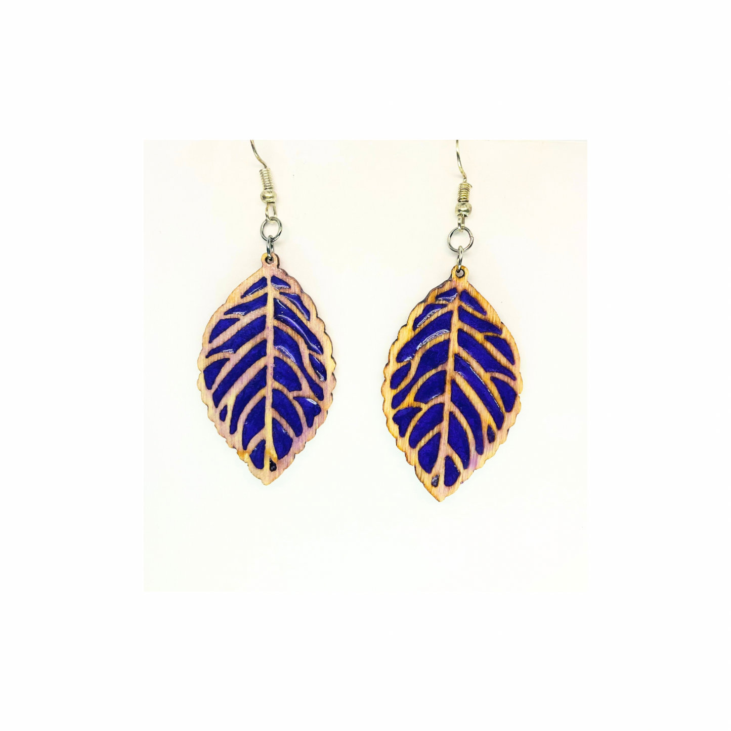Purple Wood and Resin Drop Earrings Unique Leaf Design Versatile Stylish Accessories for Casual & Formal Events