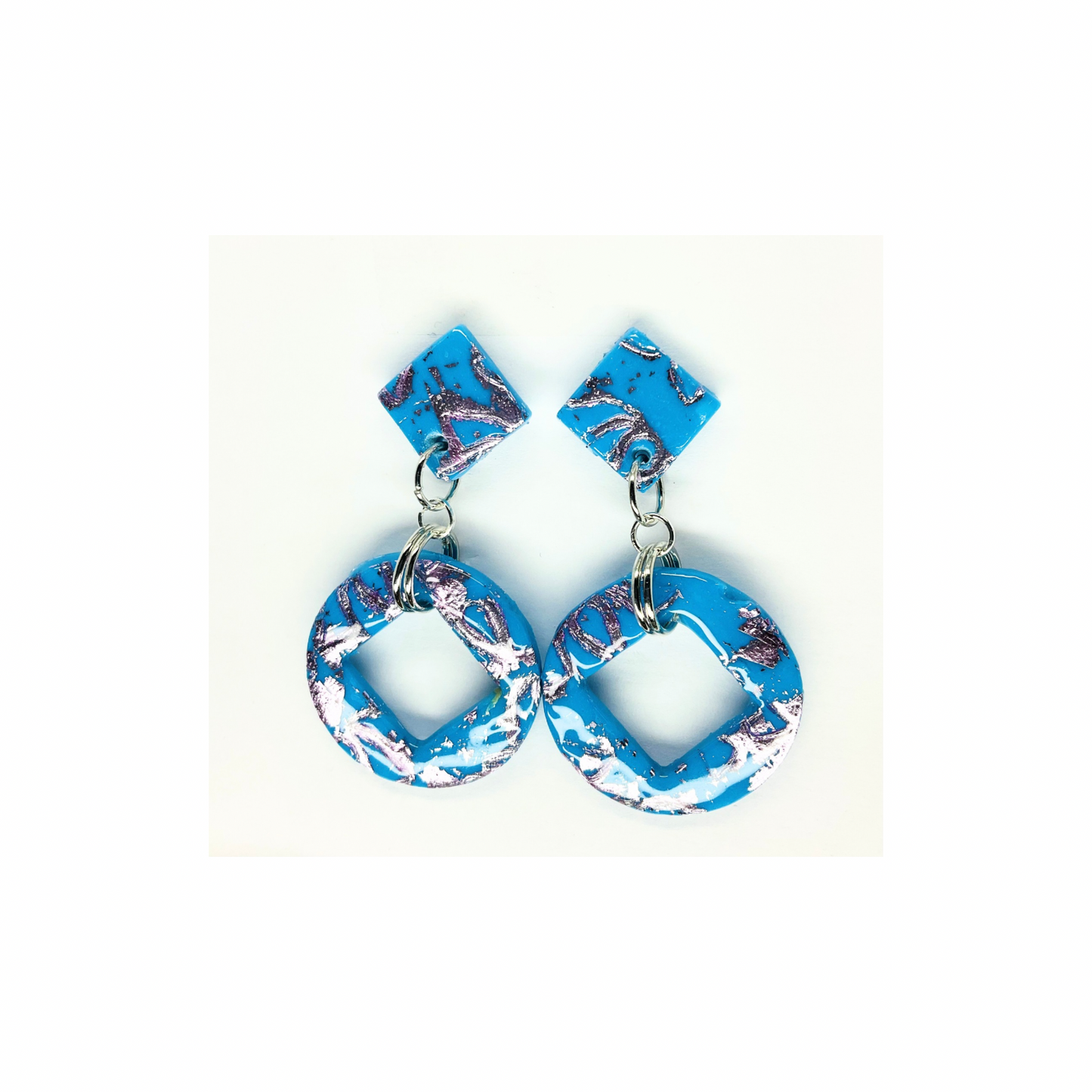 Azure Blue Round Dangle with Square Stud Earrings-Crafting By BB