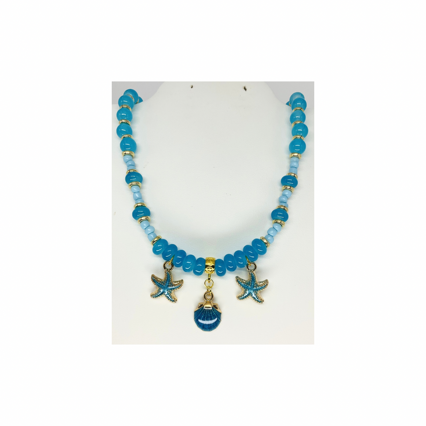 Blue Beaded 17-inch Necklace with Beach Charms-Crafting By BB