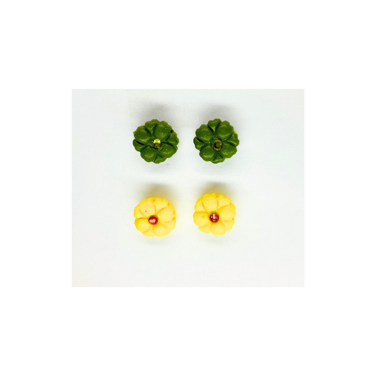 Green and Yellow Flower Stud Earrings-Crafting By BB