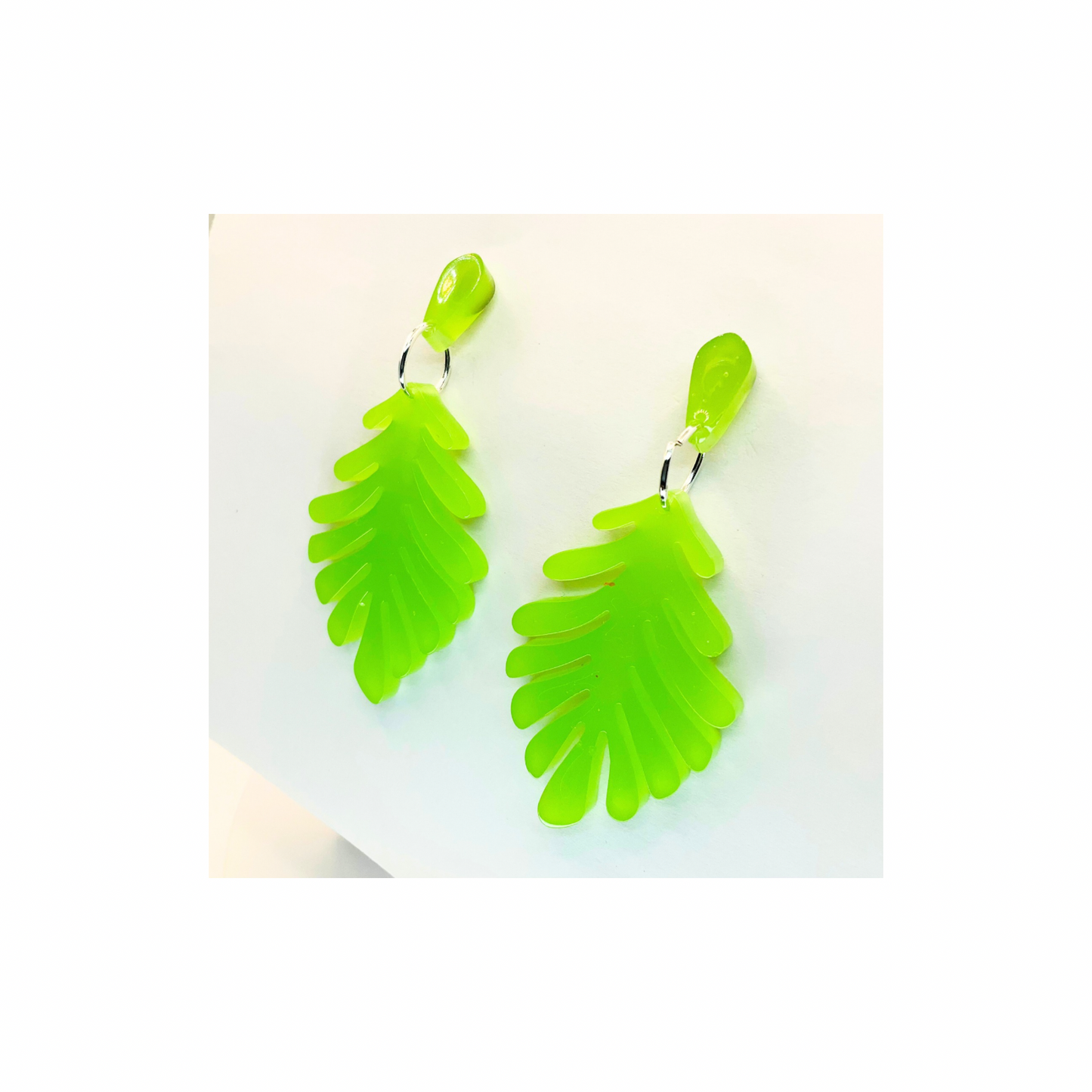 Lime Green Leaf Stud Dangle Earrings