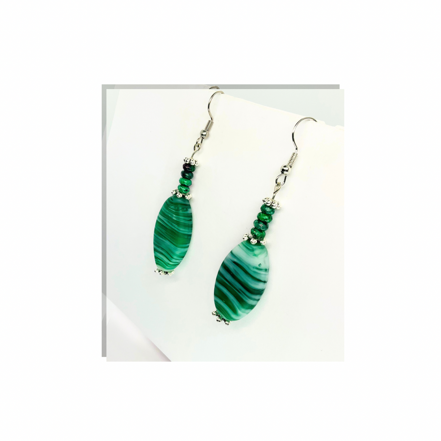 Translucent Green Glass Bead Dangle Earring - Elegant Green Bead Design for Women's Subtle Stylish Accessories