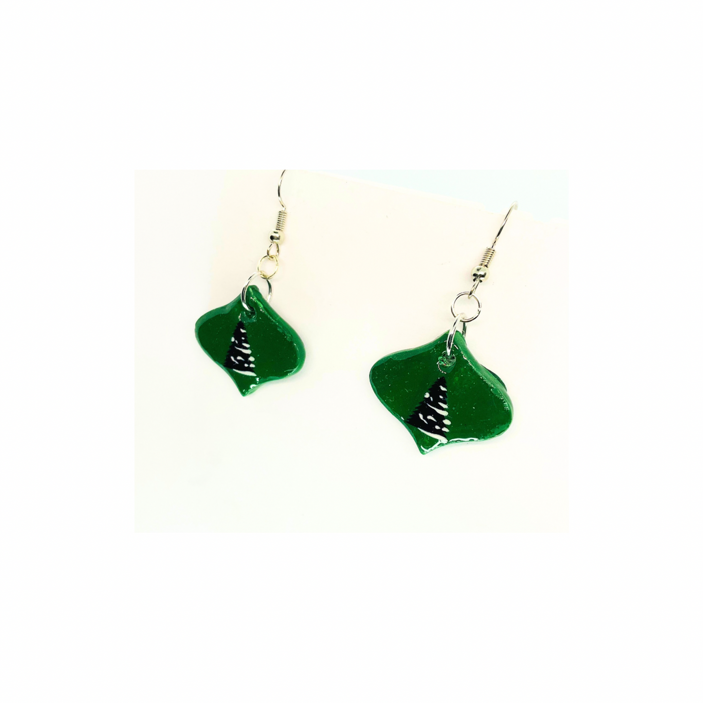 Christmas in July Collection Green Ornament with Tree Dangle Earrings