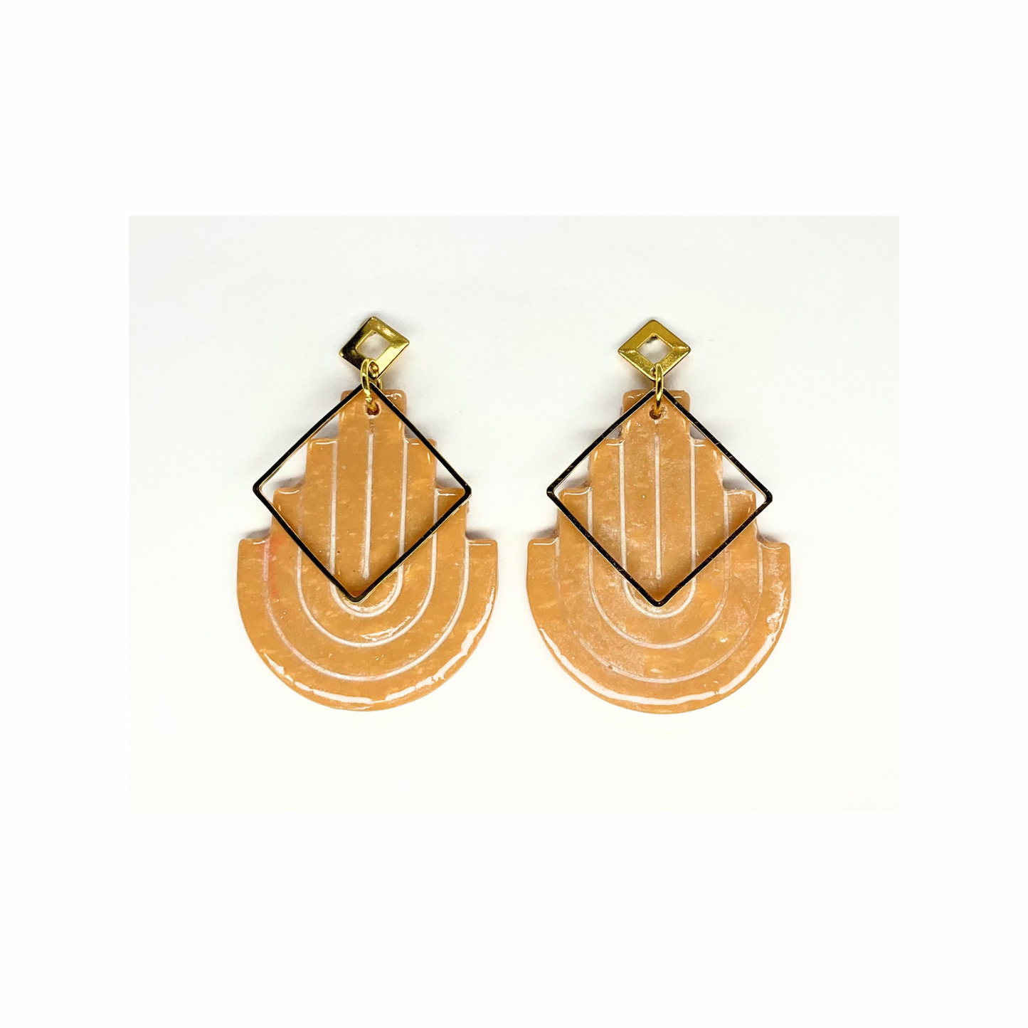 Tan U Shaped Dangle with Gold Embellishment Stus Earrings-Crafting By BB