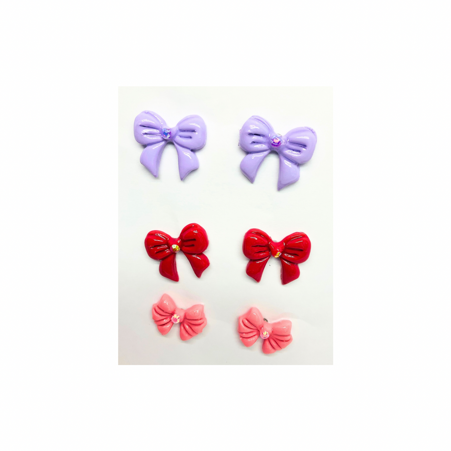 Bow Stud Earrings in Purple, Red and Pink