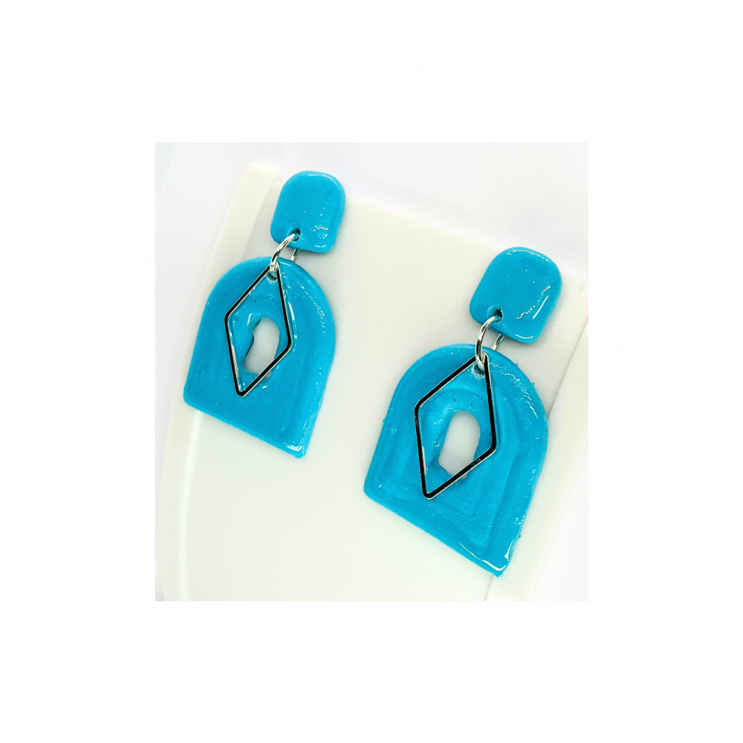 Turquoise Blue with Silver Accent Dangle Earrings - Unique Design Jewelry Accessory