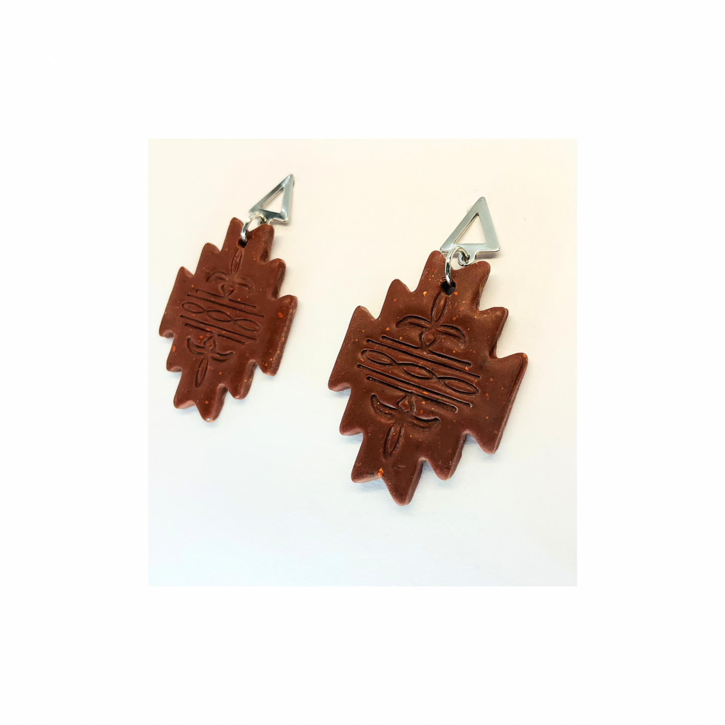 Brown Aztec Southwest Boot Stitch Dangle with Silver Stud Earrings-Crafting By BB