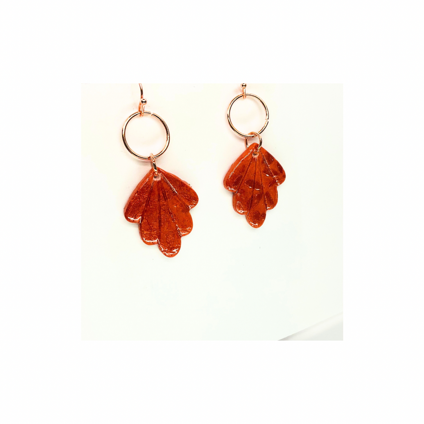 Fall Orange Leaf Shape with Rose Gold Accent Dangle Earrings - Unique Design Jewelry Accessory