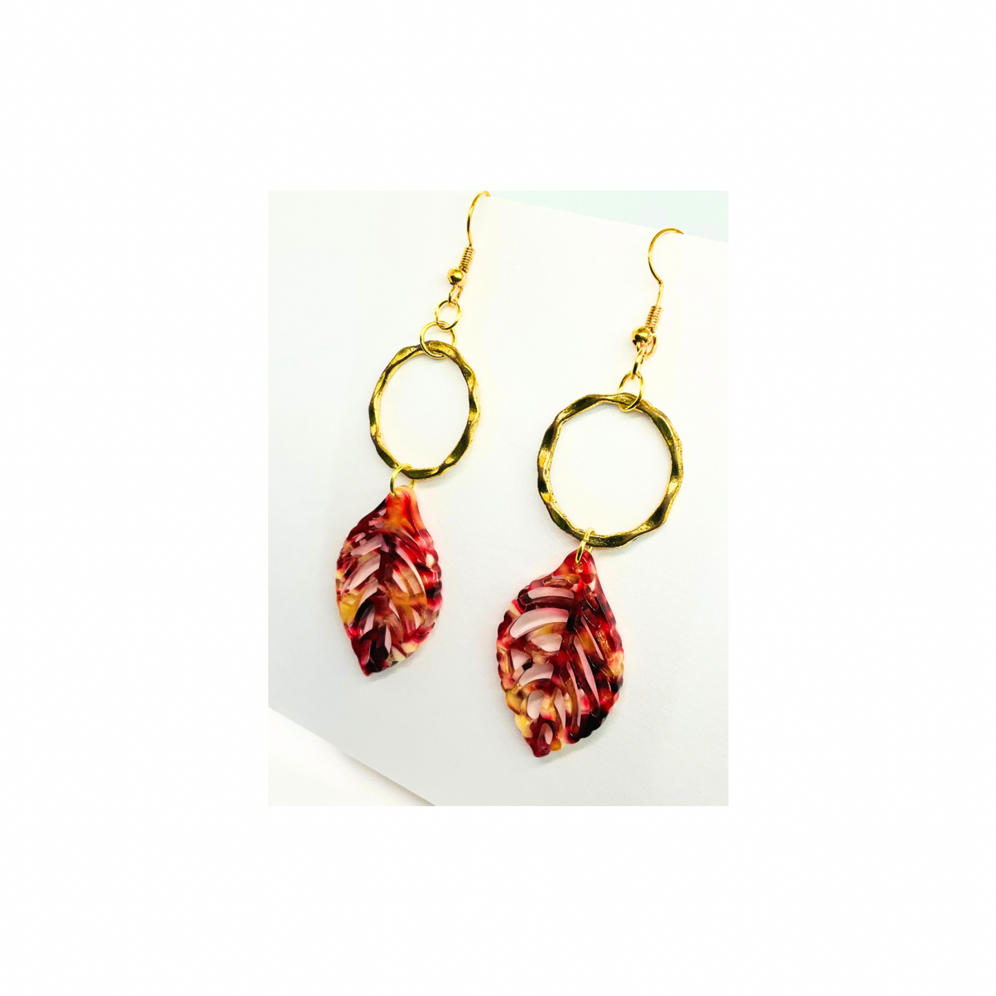 Tortoise Collection Red Fall Leaf Dangle Earring - Elegant Nature-Inspired Design for Women's Accessories