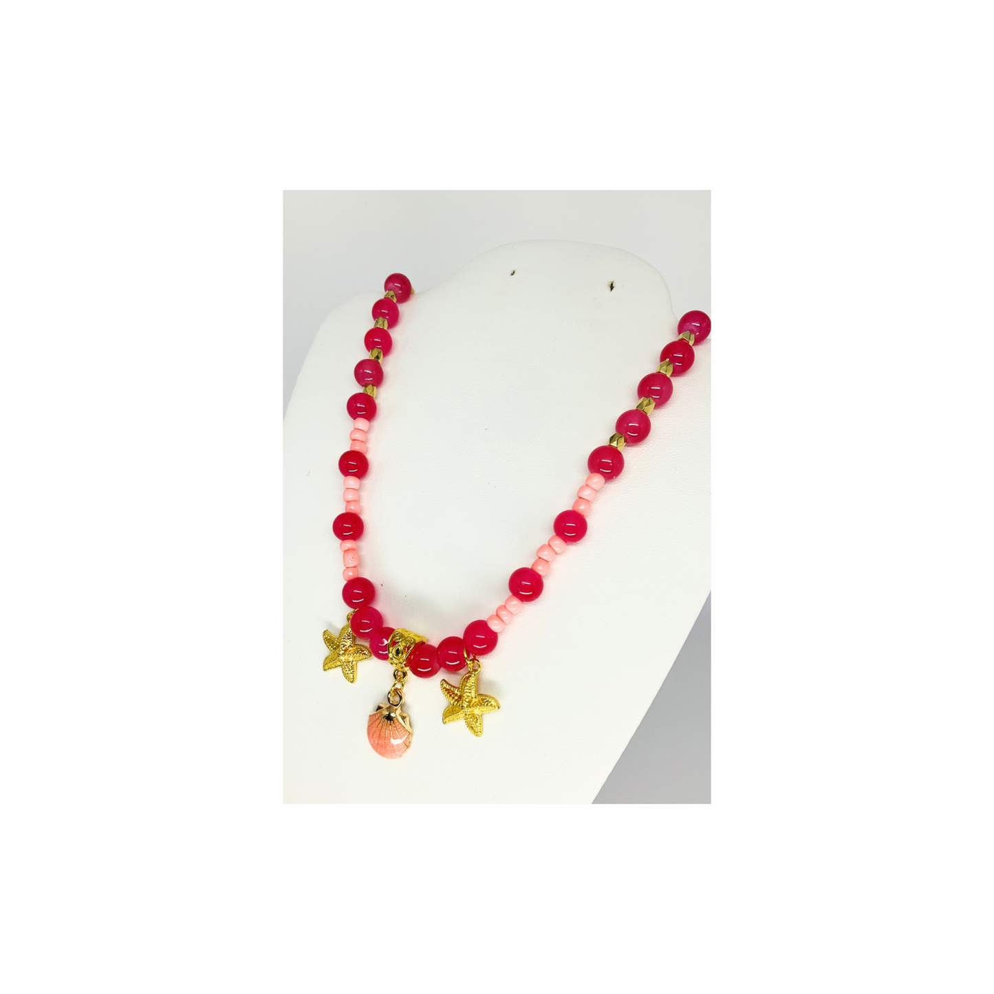 Hot Pink Beaded 17 inch Necklace with Beach Charms-Crafting By BB