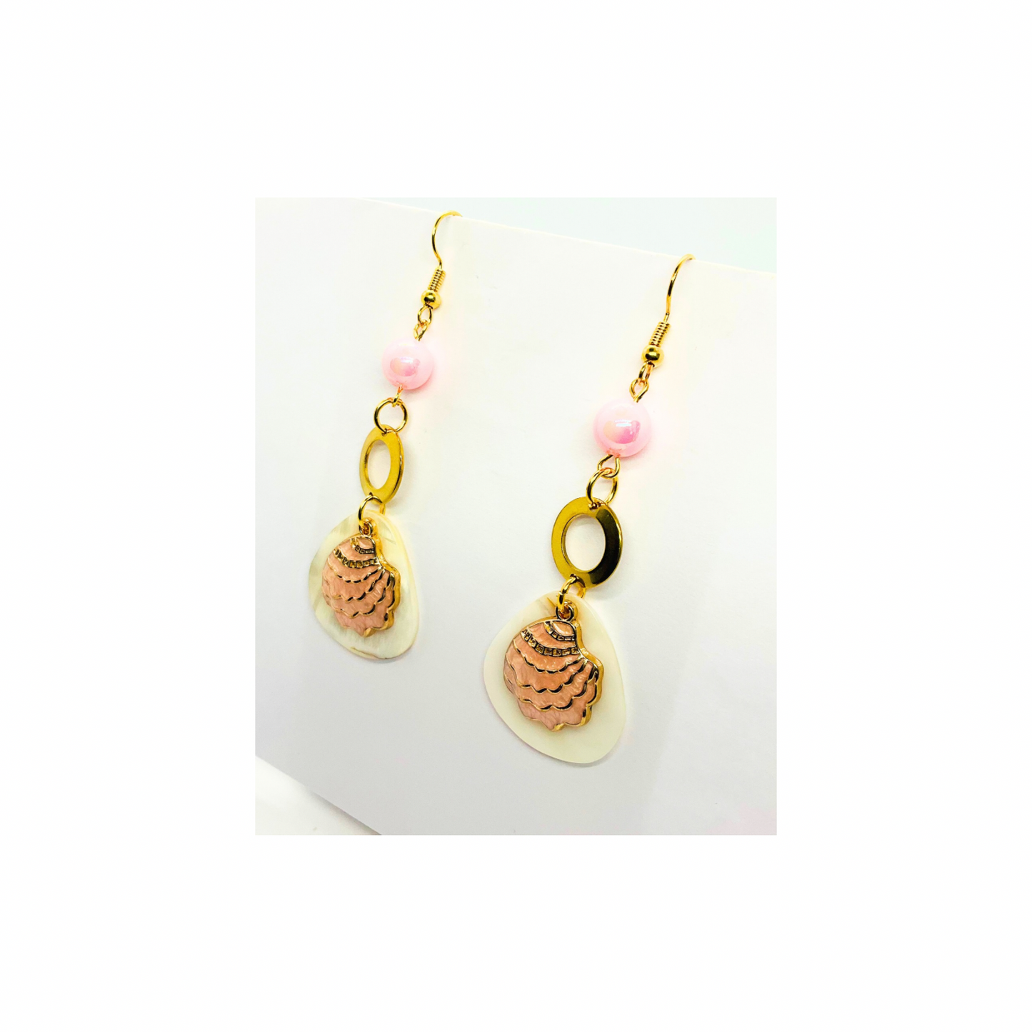 Pink Shell Collection Pink Shell with Bead Dangle Earrings for Female Fashion Accessories