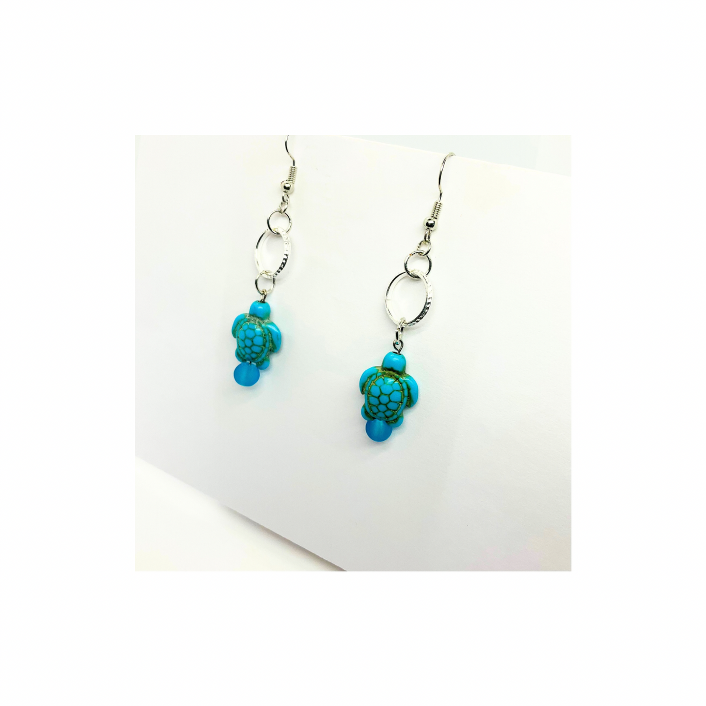 Ocean Collection Turtle with Silver Circle Dangle Earrings for Female - Blue & Green Design