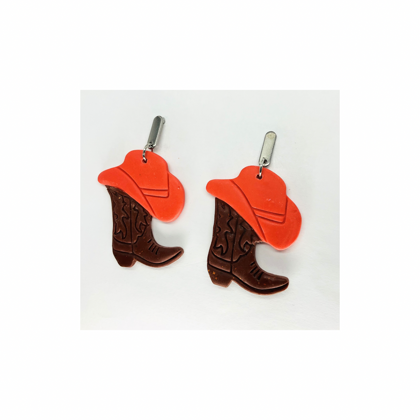 Boots and Hat Western Dangle with Silver Bar Stud Earrings-Crafting By BB