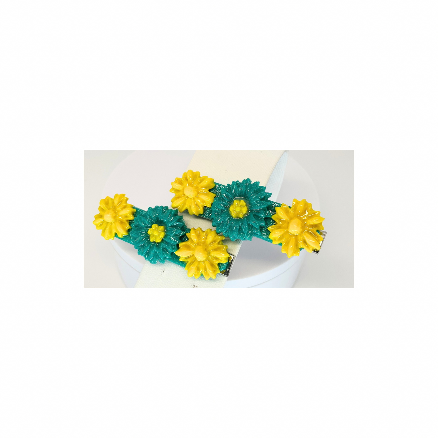 Yellow and Green Flower 2-Inch Hair Clips-Crafting By BB